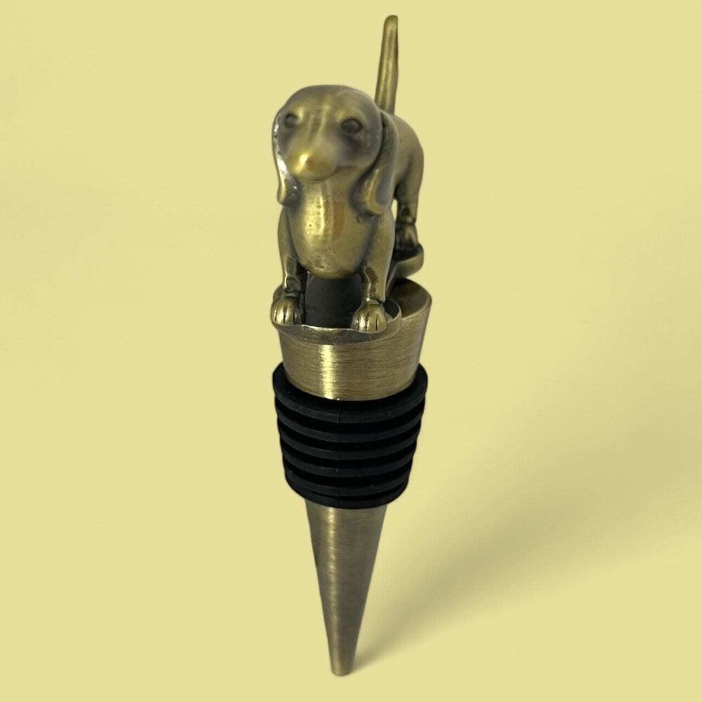 Doxie Weiner Dachshund Dog Wine Bottle Stopper in Gold - Picture 4 of 5